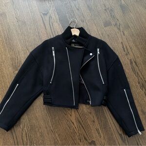 Zara Black Bomber Jacket with Silver Zippers